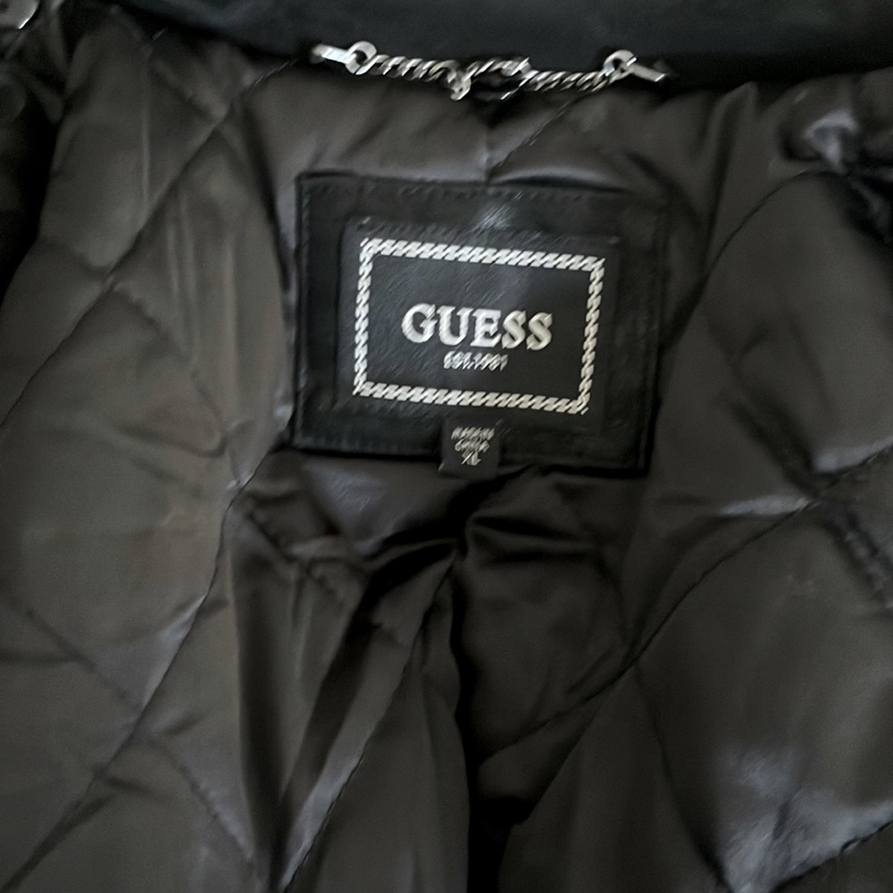 Vintage Black Leather Guess Biker Jacket